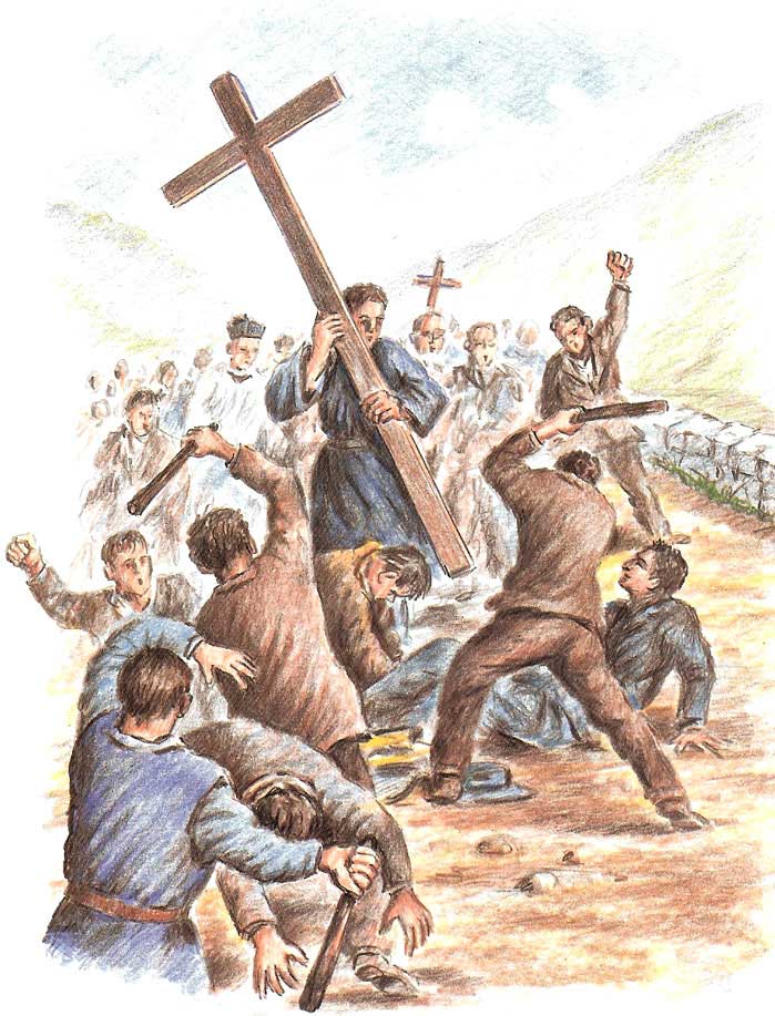 lors de la procession traditionnelle, des paroissiens d'Oliero et de Campolongo en viennent aux mains car la volonté de séparation entre ces deux entités paroissiales ne va pas de soi pour tout le monde.